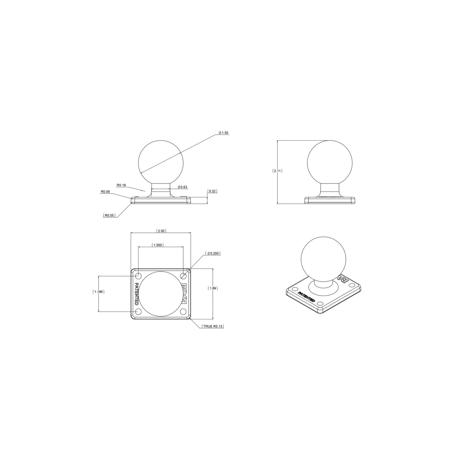 RAM® Mounts Ball Adapter with AMPS Plate - C Size
